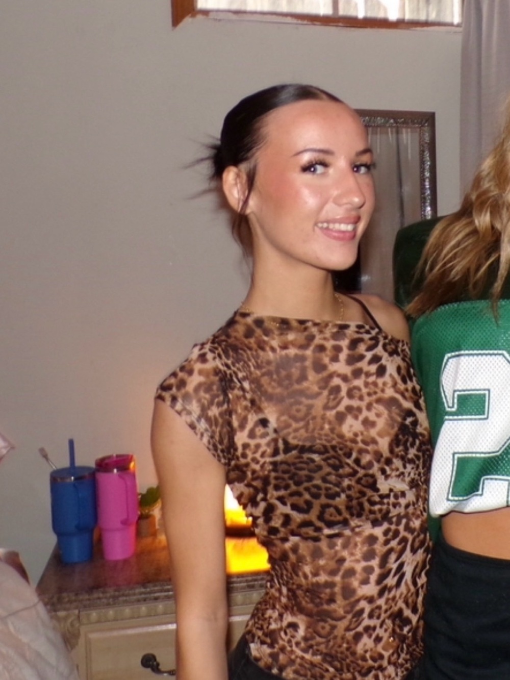 Leopard Print Cap Sleeve Top - Brown